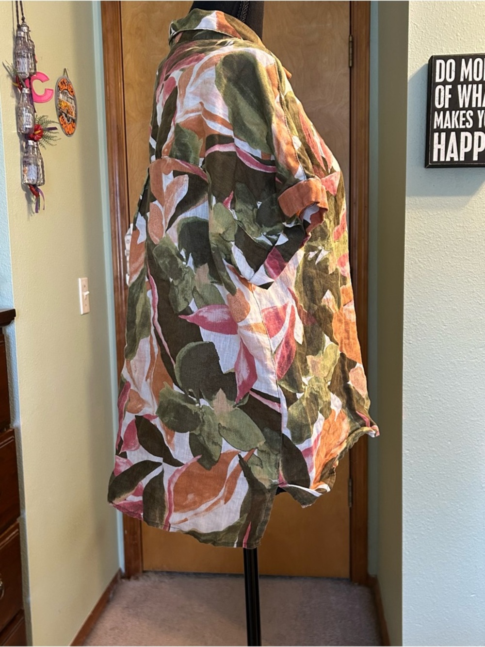 Rachel Zoe tropical print linen short sleeve button down top size L - Picture 2 of 9